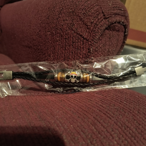 One piece Luffy Bracelet skull anime manga silver black brown accessories men wo - Picture 4 of 4